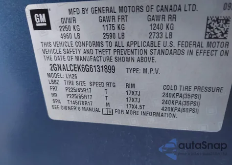 2016 Chevrolet Equinox Lt из США, поврежденный, VIN 2GNALCEK6G6131899